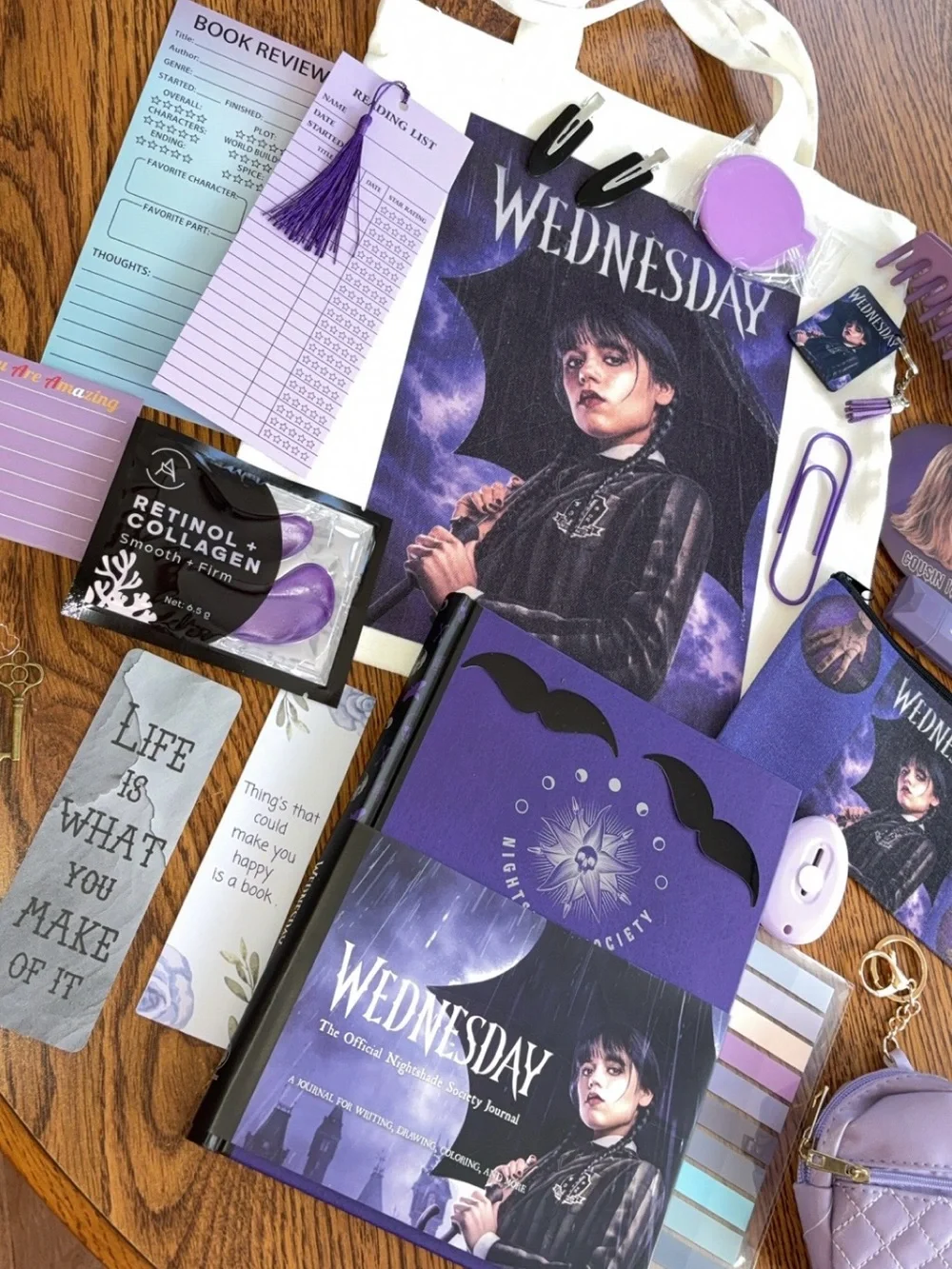 Wednesday Addams Purple Tote & Journal Set blind date with a book bookish journa